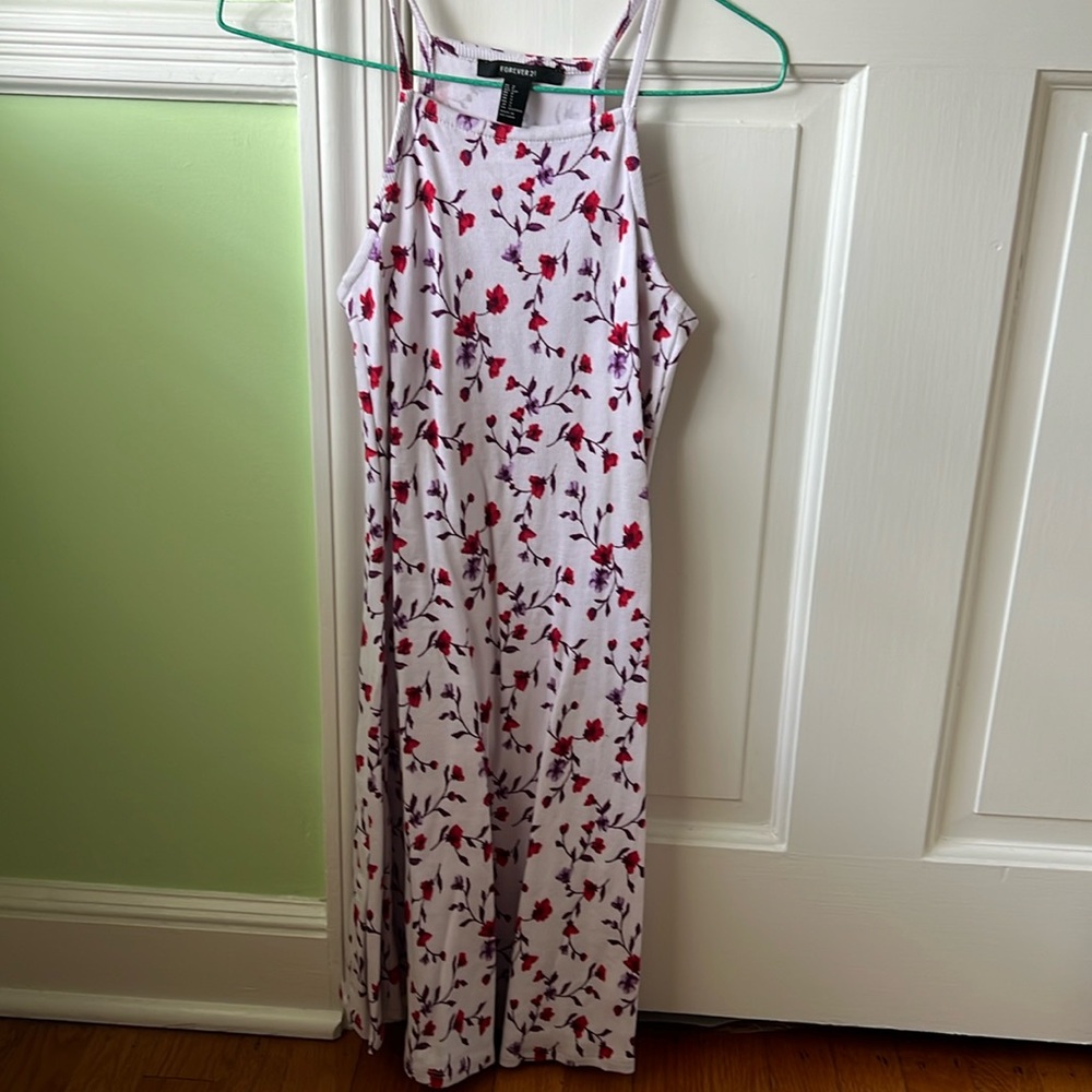 Forever 21 small white pink floral knit dress